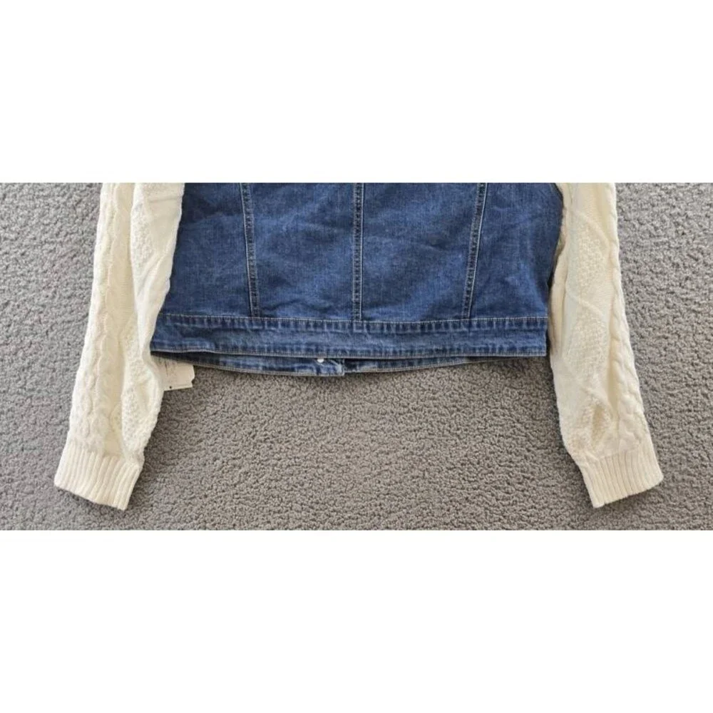 1. State Sweater-Sleeve Denim Jacket Women's M Blue/Ivory Button Closure L/S